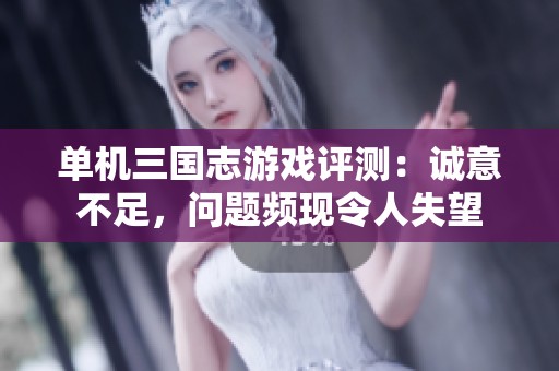 单机三国志游戏评测：诚意不足，问题频现令人失望
