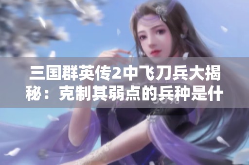 三国群英传2中飞刀兵大揭秘：克制其弱点的兵种是什么
