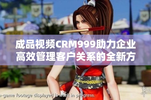 成品视频CRM999助力企业高效管理客户关系的全新方案